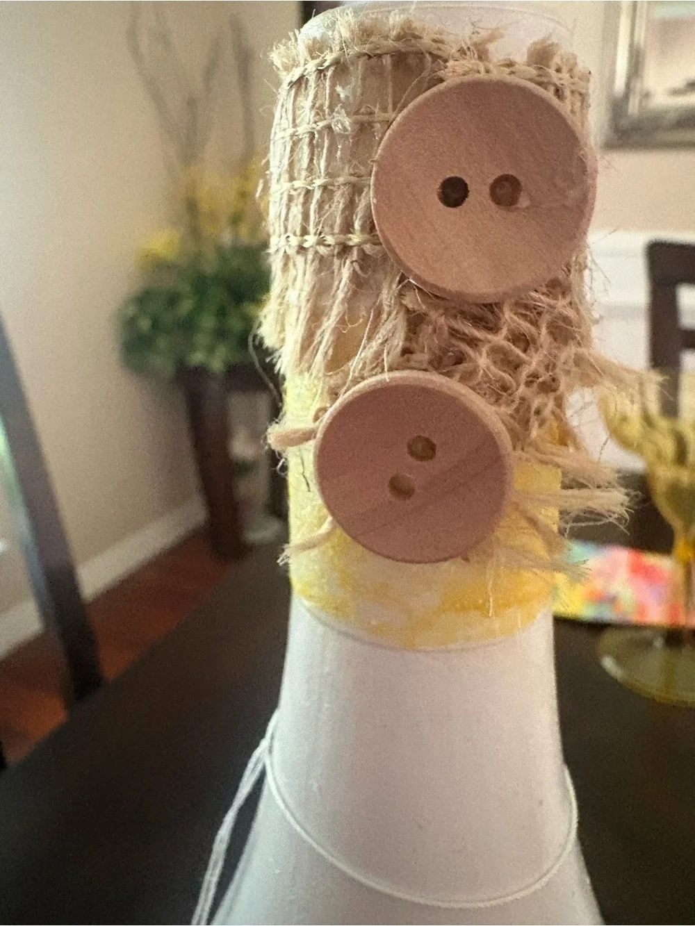 Handcrafted White/Cream Floral Decoupage Wine Bottle Accent - Decorative accent